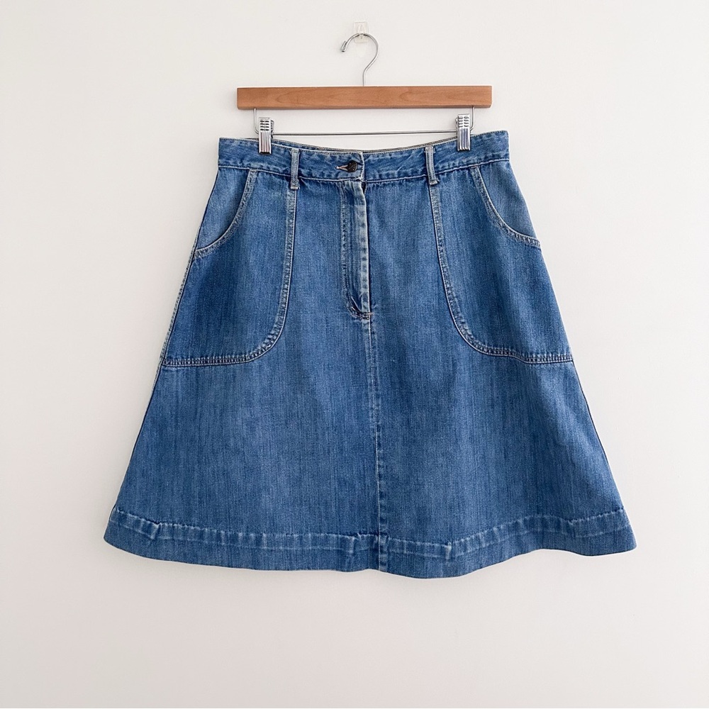 Vintage Denim A Line Skirt High Waist Blue Jean Skirt Minimal Classic Size 12